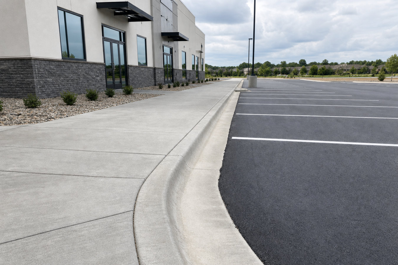 Concrete curbing and sidewalks
